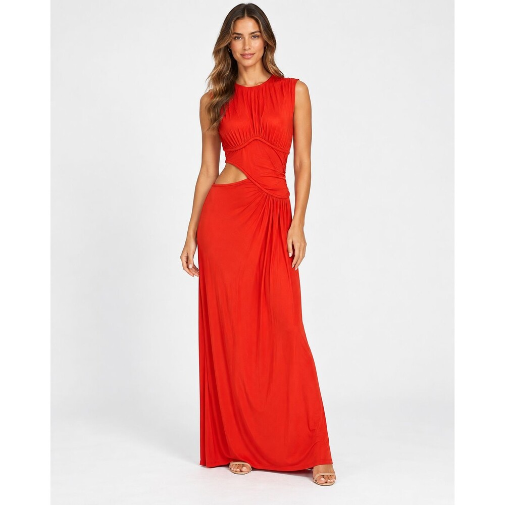 MISHA Sierra Jersey Gown Grenadine Red Cutout Maxi Dress Size M EU 38